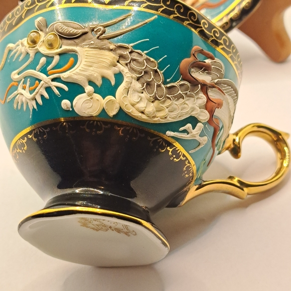 CASTLE Japan Dragonware Tea Cup and Saucer Bone China in blue and Vintage . - Picture 8 of 10